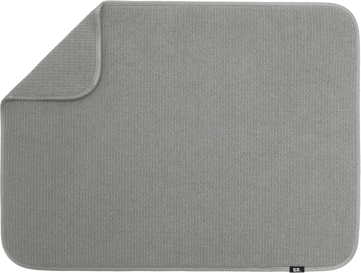 S&T INC. Dish Drying Mat XL, 18” x 24”, Absorbent Microfiber Kitchen Counter Mat, Dish Drying Pad for Dishes, Utensils, Pots and Pans, Extra Large, Grey