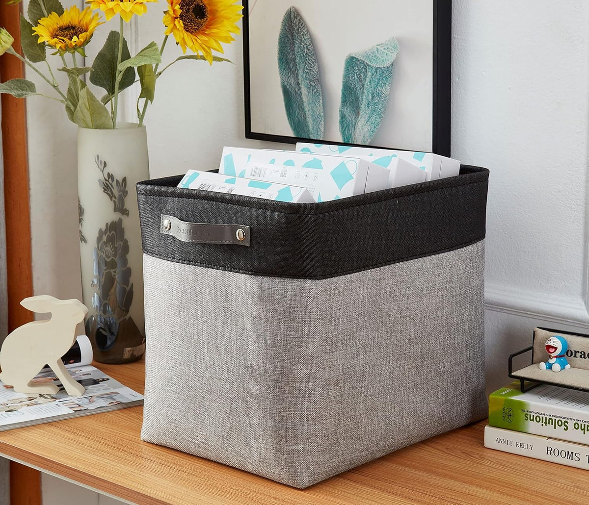 DECOMOMO Extra Large Storage Baskets 54.5L Fabric Storage Bins for Organizing Linen Closet, Toys, Nursery (Grey and Black, XXXL - 3 pack)