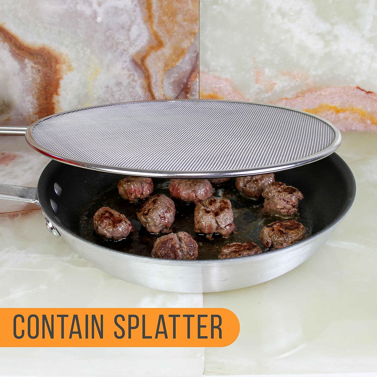 U.S. Kitchen Supply 4-Piece Stainless Steel Splatter Guard Set (13", 11.5", 10",8”) Fine Mesh Cover, Grease & Oil, Splatter Screen for Frying Pan, Cooking Pots, with Comfort Grip Handles