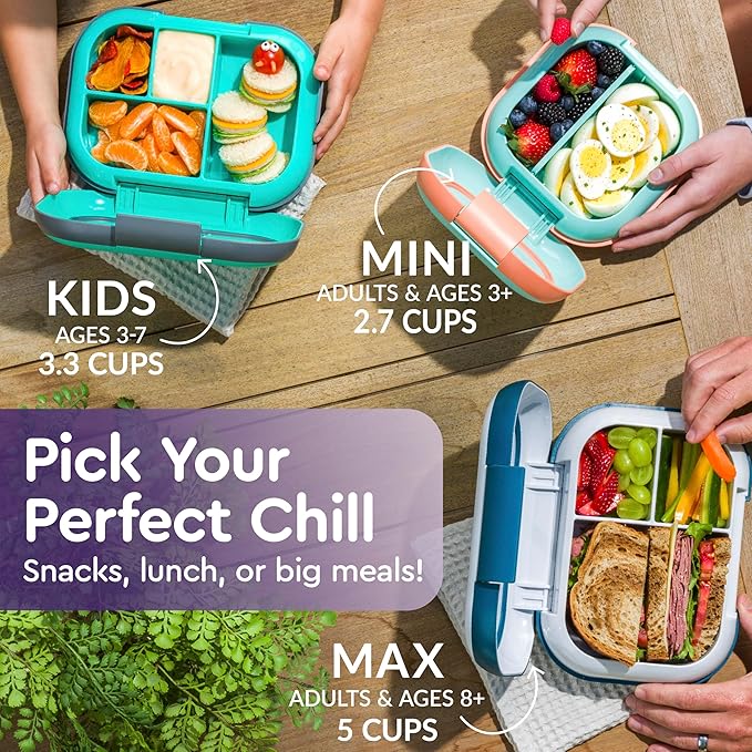 Bentgo Chill Kids Leak-Proof Lunch Box - 4-Compartment Bento Box with Built-In Ice Pack, 3.3 Cup Capacity, PFAS & BPA-Free, Microwave & Dishwasher Safe, Ideal Size for Ages 3 to 7 (Purple)