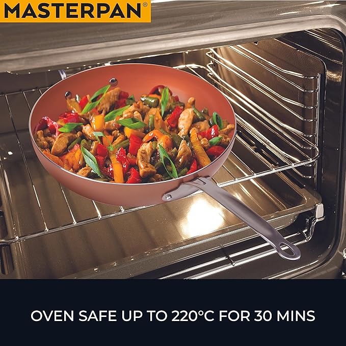 MasterPan Copper tone 12-inch Ceramic Non-stick Wok with Lid