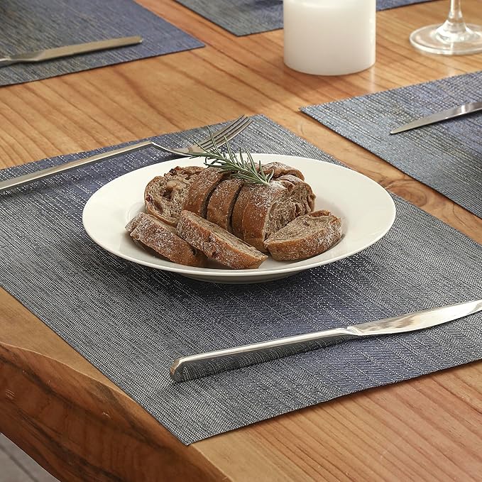 Leetaltree Denim Blue Placemats Set of 4 - Heat Resistant Non-Slip Place mats for Dining Table, Washable Durable PVC Vinyl Woven Table Mats（Denim Blue, 4）