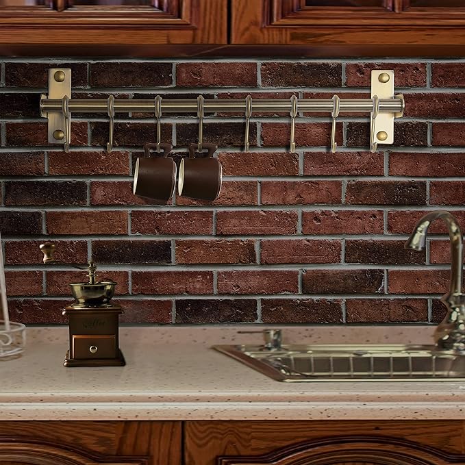Dseap Kitchen Hooks for Hanging Utensils, Hanging Pot Rack, Kitchen Utensil Hanger Rail with 8 Hooks for Pots Pans, Spoons, Mugs, Wall Mounted, Stainless Steel, Bronze, Pack of 2