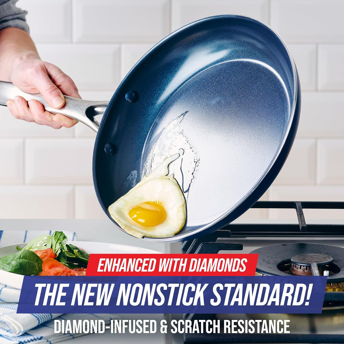 Blue Diamond Hard Anodized 8" 10" & 12" Diamond Infused Healthy Ceramic Nonstick Frying Pan Set, PFAS-Free, Stainless Steel Handle, Dishwasher & Oven Safe to 600F, Durable Cookware, Gray