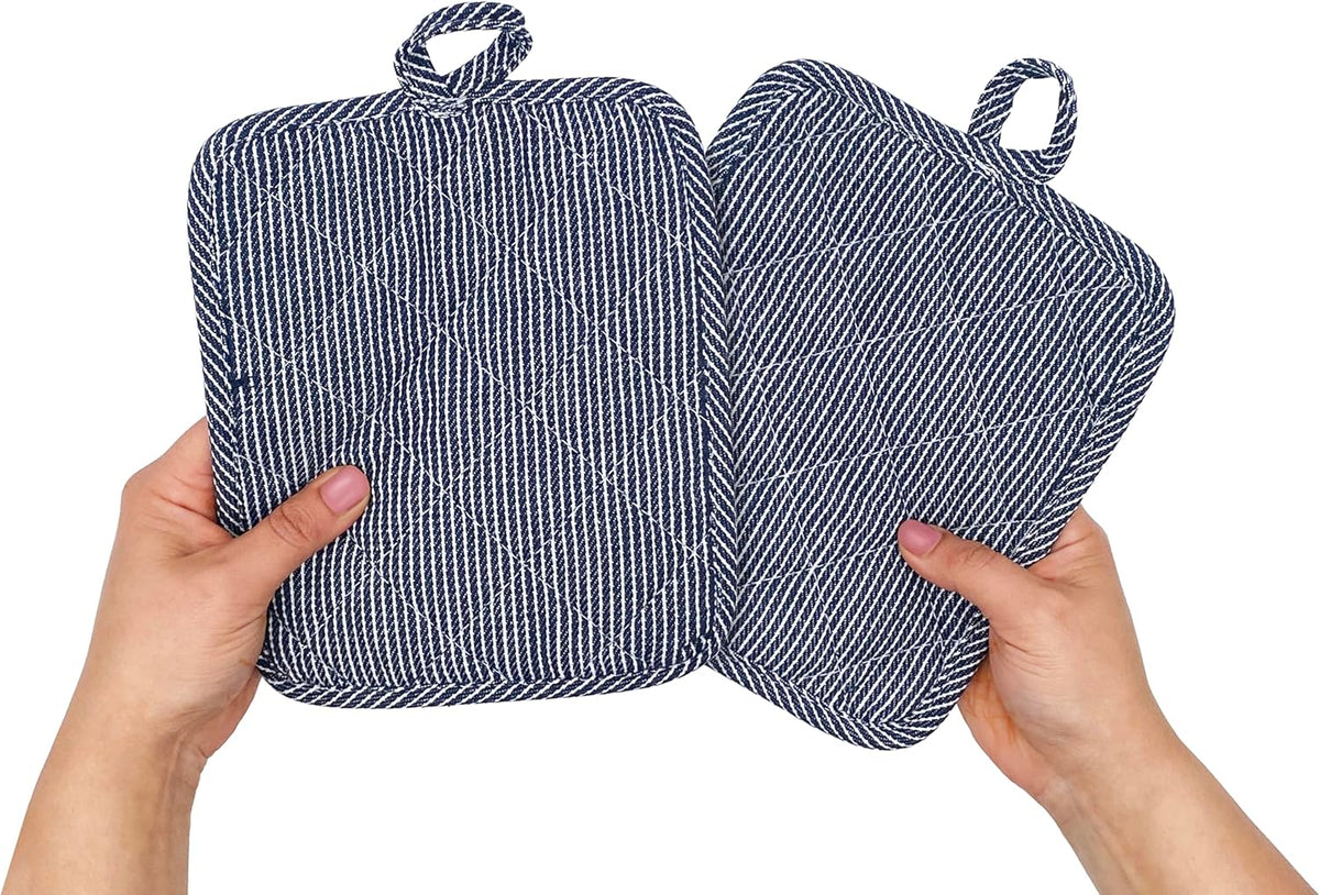 American Linen Pot Holders, Hot Pads, Table Pads for Kitchen and Dining Table, Non Slip Heat Resistant Hot Pot Holder (Navy, 8 Pack)