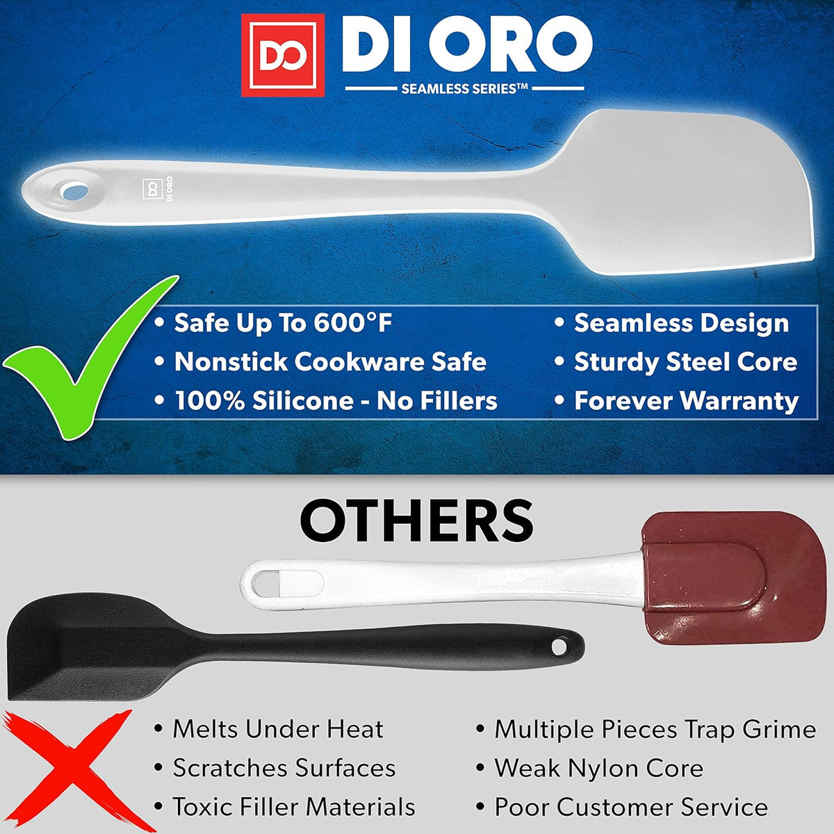 DI ORO Silicone Spatula Set - Rubber Kitchen Spatulas for Baking, Cooking, & Mixing - 600°F Heat-Resistant & BPA Free Silicone Scraper Spatulas for Nonstick Cookware - Dishwasher Safe (3pc, Stone)