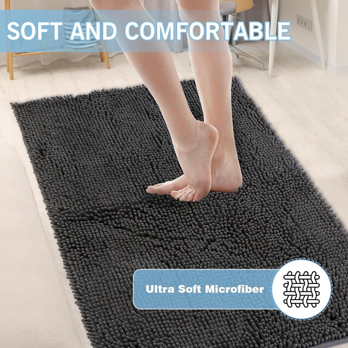 Amyracel Dirt Trapping Door Mat, 36" x 48" Large Absorbent Dog Door Mat for Muddy Paws, Quick Dry Non Slip Chenille Mud Mat for Dogs, Machine Washable Entry Indoor Entryway Rug for Inside Floor