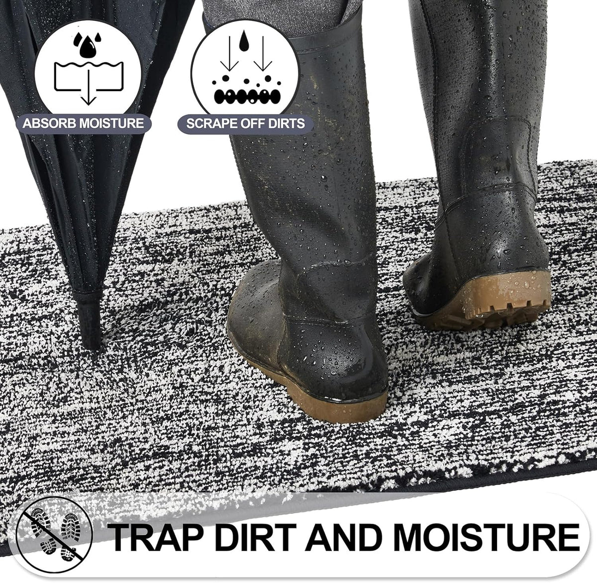REFETONE Indoor Doormat, Front Door Mat 24"x36" Absorbent Rubber Backing Non Slip Back Door Mats, Washable Low-Profile Inside Floor Mat Door Rugs for Entryway, Resist Dirt Mud Mat for Dogs, Black