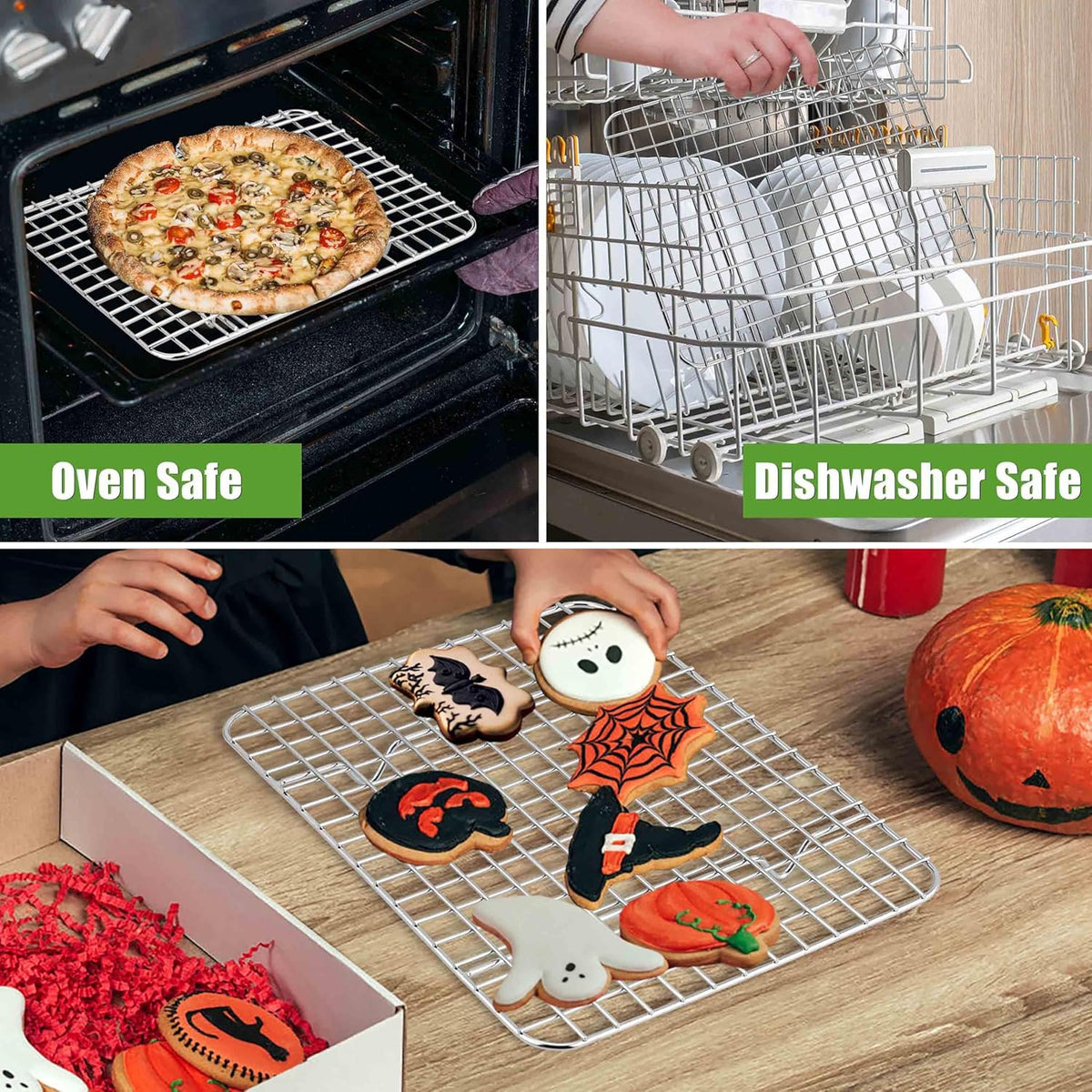 Homikit 2 Pack Cooling Rack Set, 8.7" x 6.3" Stainless Steel Baking Rack for Bacon Bread Pizza, Mini Metal Wire Oven Racks for Cooking Fit Small Toaster Oven Pan, Rust Free & Dishwasher Safe