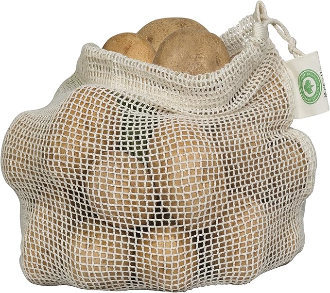 Reusable Mesh Produce Bags - 8 Pack, 100% Organic Cotton Reusable Net Vegetable Bags - Environment-friendly & Washable Fruit, Vegetable & Produce Sacks (2 X Large, 2 Large, 2 Medium, 2 Small)