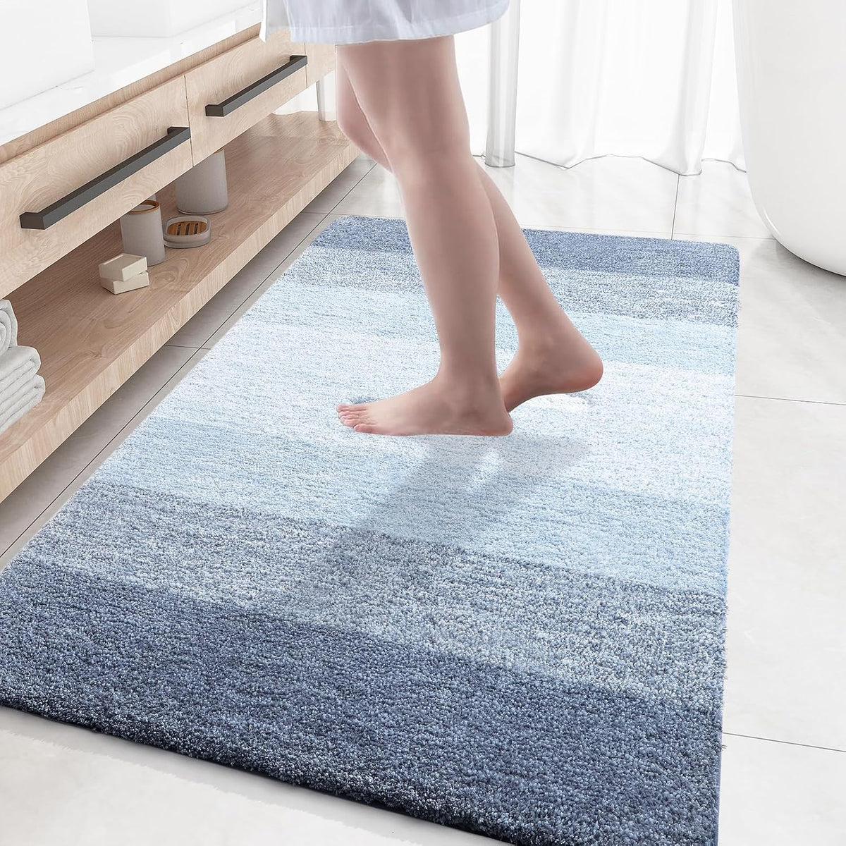 OLANLY Bathroom Rugs Mat 59x35, Extra Soft Absorbent Microfiber Bath Rugs, Rubber Backing, Quick Dry, Machine Washable Bath Mats for Bathroom Floor, Tub and Shower, Home Decor Accessories, Blue
