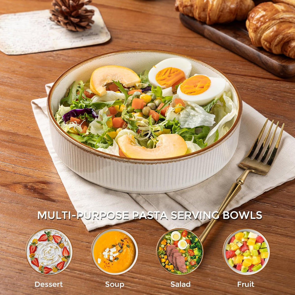 GBHOME 7.5'' Stoneware Pasta Bowls, Serving Bowls Set of 6 for Kitchen, Double Reactive Glaze Bowls for Fruit,Pasta,Salad,Oatmeal,Meal, Microwave Safe (6 pcs)