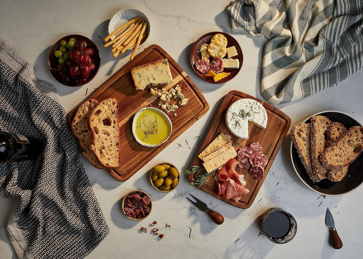 Set of 2 Sonder Los Angeles Acacia Wood Cutting Boards with Juice Groove, Gift Box Included - Small & Medium Sizes: 14x10x1in & 12x8x1in. Ideal for Meat, Vegetables, and Organic Produce Sustainable