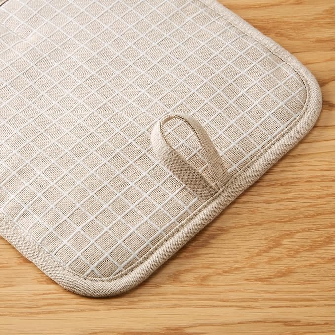 KITCHENAID Gourmet Series Gridlines Pot Holders 2-Pack Set, Heat Resistant up to 600°F, Soft Silicone Grip, Magnetic Cuff, Milkshake Tan, 8"x8"