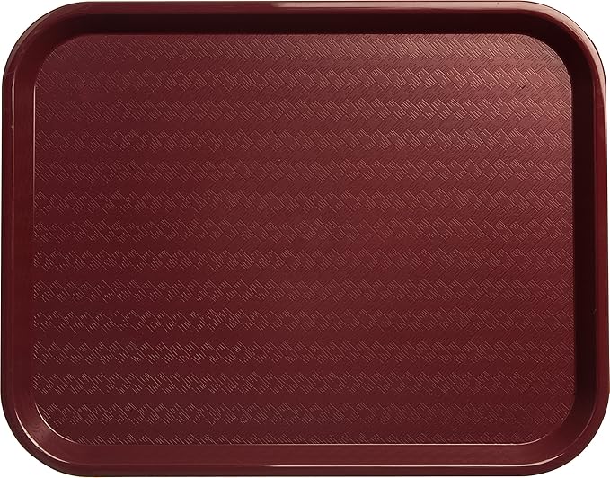 Carlisle FoodService Products Fast Food Cafeteria Tray 14" x 18", Durable Polypropylene with Slip-Resistant Surface, Stackable for Cafes and Schools, BPA-Free, Burgundy (Pack of 12)