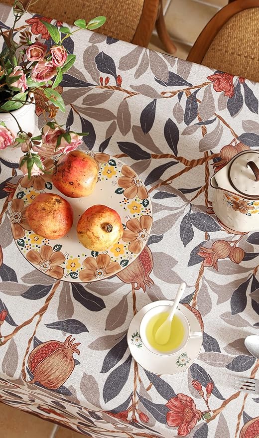 patdrea Designer Vintage Small Rectangle Tablecloth,Linen Pomegranates and Leaves Pattern Tablecloths,Fall Table Cover Cloth Decor for Kitchen Dining Christmas,Thanksgiving,55"x71"-Tehran a