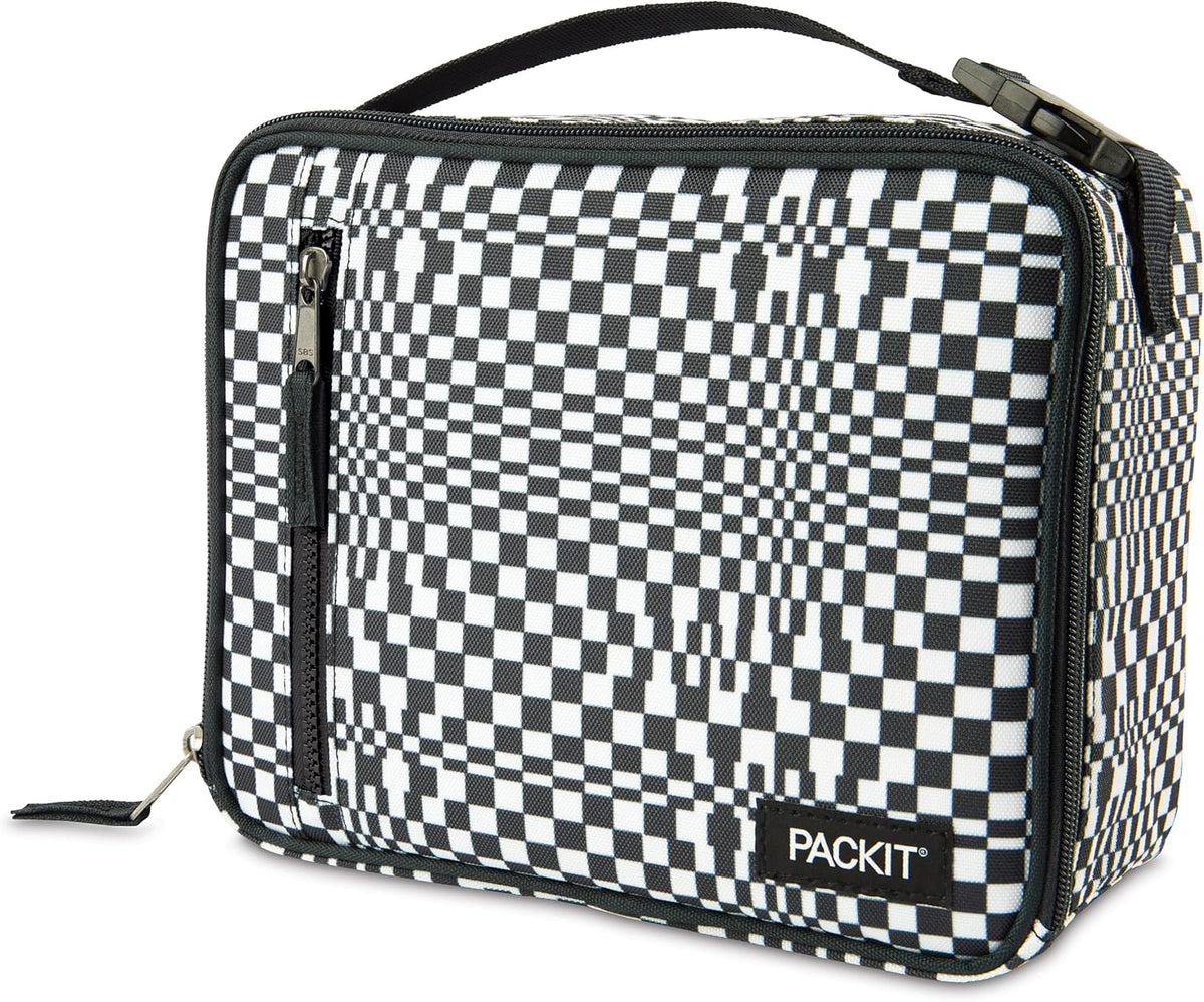 PackIt Freezable Classic Lunch Box, Checked Out, Built with EcoFreeze Technology, Collapsible, Reusable, Zip Closure With Zip Front Pocket and Buckle Handle, Perfect for School Lunches