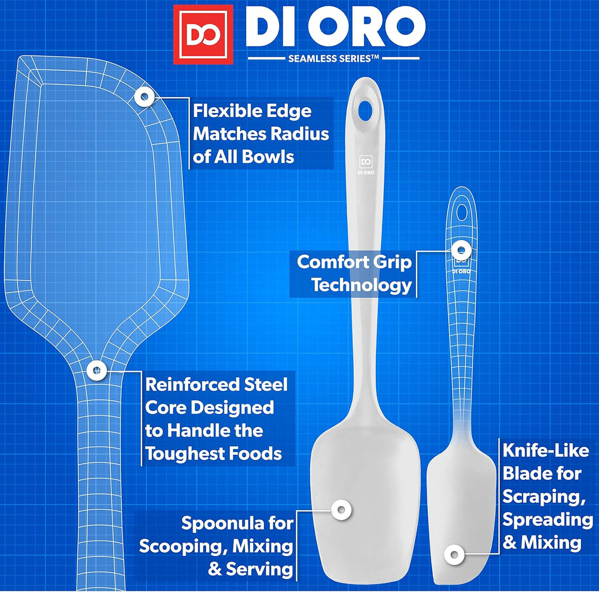 DI ORO Silicone Spatula Set - Rubber Kitchen Spatulas for Baking, Cooking, & Mixing - 600°F Heat-Resistant & BPA Free Silicone Scraper Spatulas for Nonstick Cookware - Dishwasher Safe (3pc, Stone)