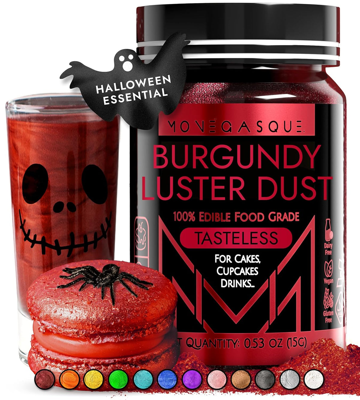 MONÉGASQUE Red Edible Glitter for Drinks 15g – Burgundy Edible Glitter for Cakes & Cocktails - Halloween Drink Shimmer Spray - Red Luster Dust for Drinks, Cocktail, Cake Decorating, & Food Decorations
