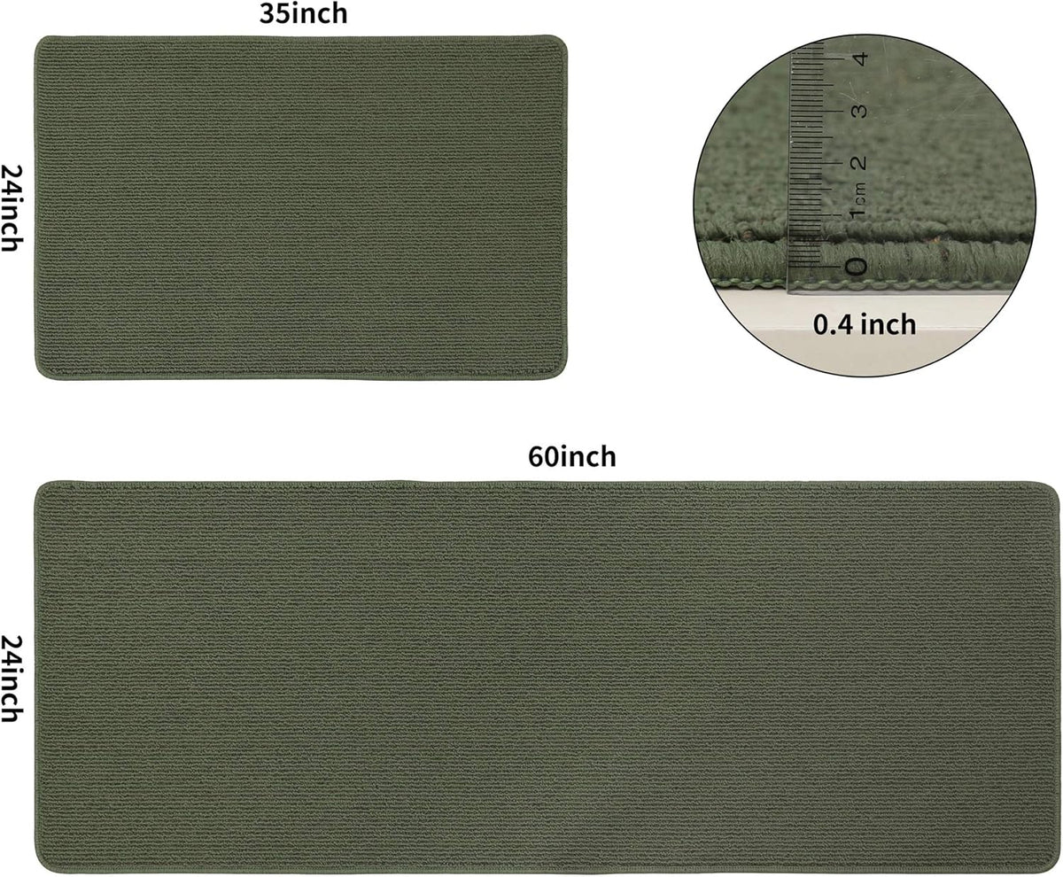 COSY HOMEER 24x35 Inch/24X60 Inch Kitchen Rug Mats Made of 100% Polypropylene Strip TPR Backing 2 Pieces Soft Kitchen Mat Specialized in Anti Slippery and Machine Washable,Green