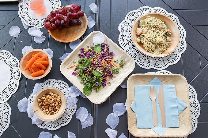 Raj Palm Leaf Plates Plates like Bamboo plates Disposable, Decorative Compostable Tableware for wedding, Lunch, Dinner, Birthday, Camping, Outdoor BBQ, Picnic (9.5"x100 7"x100 (200 Pack))