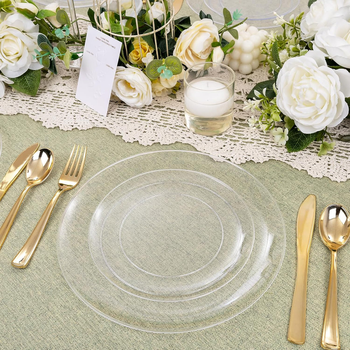 KIRE 60PCS Clear Plastic Plates - Heavy Duty Clear Disposable Plates for Party/Wedding - Include 30Pieces 10.25inch Dinner Plates and 30Pieces 7.5inch Dessert/Salad Plates