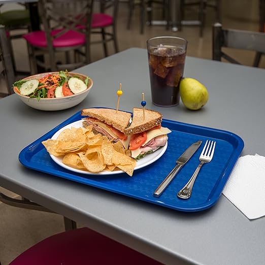 Carlisle FoodService Products Cafe Fast Food Cafeteria Tray with Patterned Surface for Cafeterias, Fast Food, And Dining Room, Plastic, 16.31 X 12.06 X 0.7 Inches, Blue, (Pack of 24)