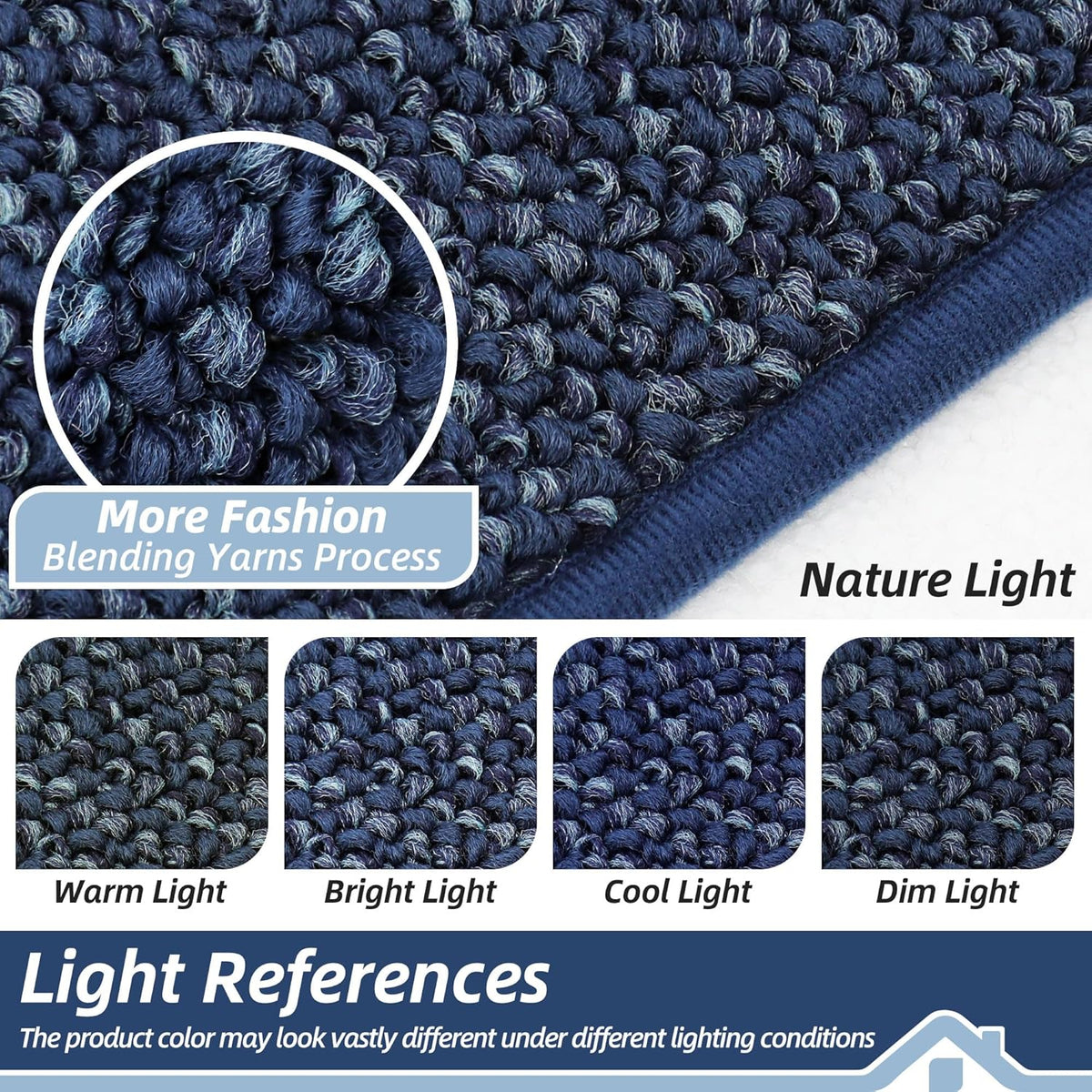 BEQHAUSE Kitchen Rugs and Mats 2PCS, Non-Slip Kitchen Mats for Floor, Absorbent and Stain Resistant Kitchen Runner, Machine Washable Rugs for Kitchen, Laundry & Sink, 24"x36"+24"x60", Blue
