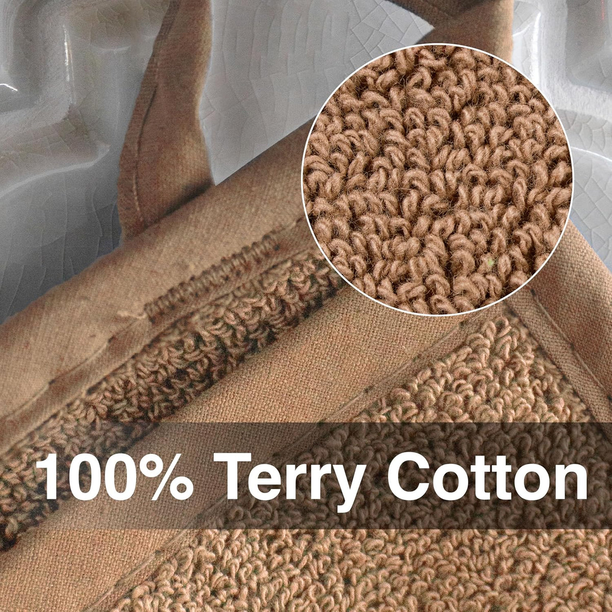 RITZ Terry Pocket Mitt & Hot Pad: Unparalleled Heat Resistant, Durable 100% Cotton,Ergonomically Designed for Optimal Grip, Easy-Care Machine Washable 4-Pack, Mocha Brown