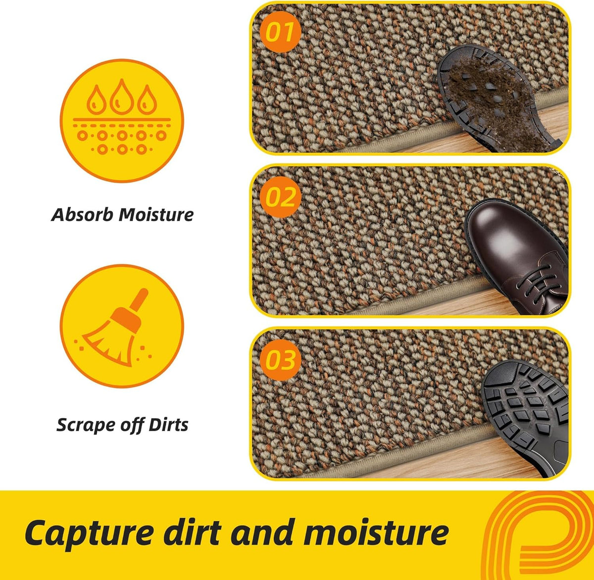 JSEI Dirt Trapper Door Mat 24"x60" Non-Slip Washable Entrance Mat, Dog Doormats, Absorbent & Fade-Resistant Floor Mats, Low Profile Welcome Mats for Entryway, Front Door, and Inside Entrance, Beige