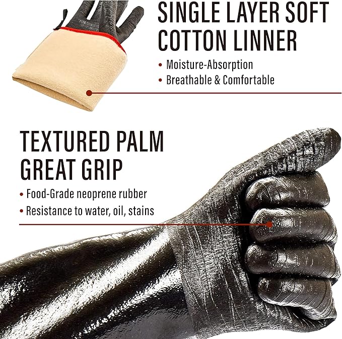 RAPICCA 700°F Heat Resistant BBQ Grill Gloves, Oil Resistant & Waterproof for Smoking, Grilling, Cooking, Deep Frying Turkey, Handling Hot Greasy Meat | Great Stocking Stuffers for Men