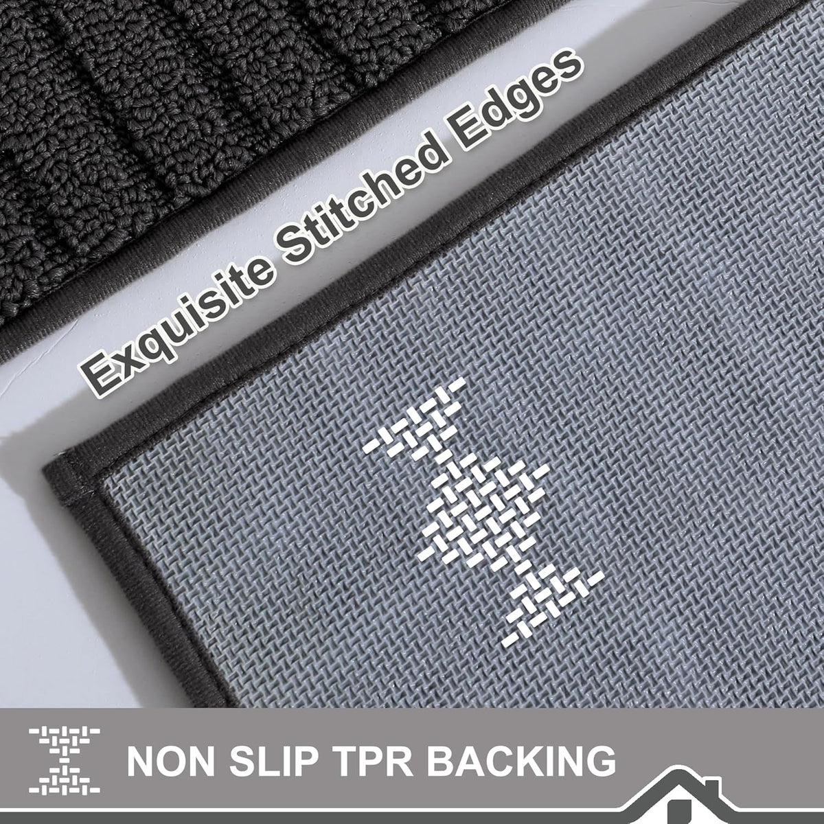 BEQHAUSE-Kitchen-Rugs-and-Mats Non Slip Kitchen Runner Rug Absorbent Kitchen Mats for Floor Machine Washable Kitchens Floormat,Black 24x60inch