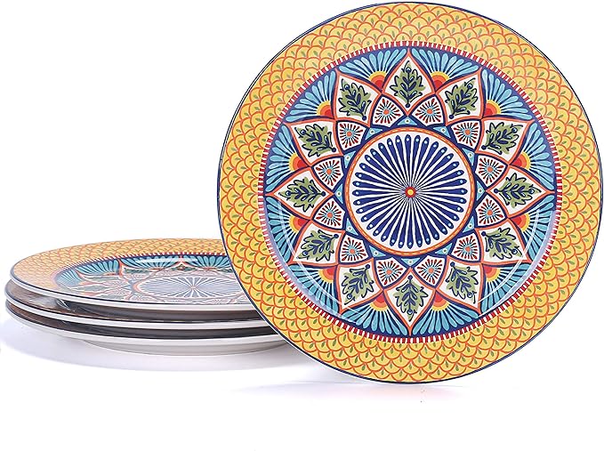 Bico Havana Dinner Plates Set of 4, 11 Inch Large Ceramic Plates for Pasta, Steak, Stylish Serving Dishes, Microwave and Dishwasher Safe, Gift for Housewarming and Thanksgiving