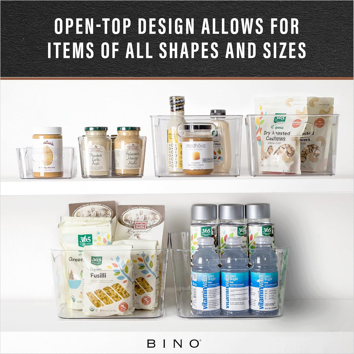 BINO | Plastic Storage Bins, Large - 2 Pack, Clear | THE SOHO COLLECTION | Pantry Organizers and Storage Containers | Fridge Organizer Bins | Kitchen Cabinet Organizer | Medicine Cabinet Bin