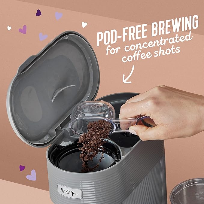 Mr. Coffee 4-in-1 Latte Lux Iced Hot Coffee Maker with Built-In Milk Frother Single-Serve 22 Ounces