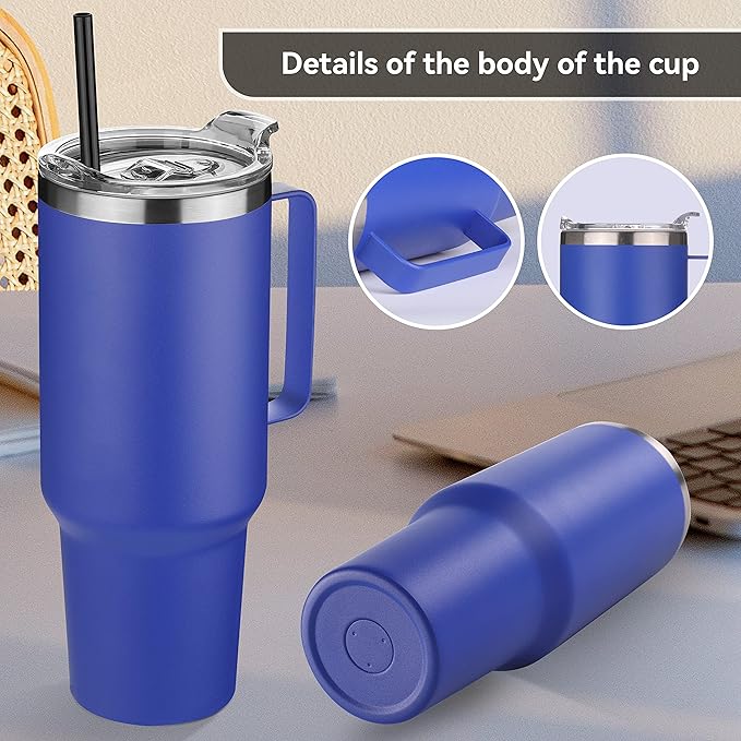 HASLE OUTFITTERS 40 oz Stainless Steel Tumbler with Handle, Vacuum Insulated Tumblers Bulk, Reusable Double Wall Travel Coffee Mug, Durable Powder Coated Water Bottles(Dark Blue, 4)