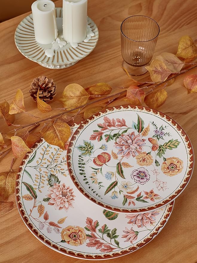 Bico Blooming Moment Dinner Plates Set of 4, 11 Inch Large Ceramic Plates for Pasta, Steak, Stylish Serving Dishes, Microwave and Dishwasher Safe, Gift for Housewarming and Thanksgiving