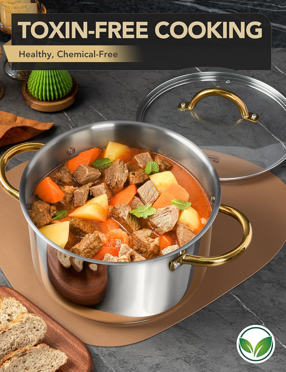 MICHELANGELO Stainless Steel Pots - 6 Qt Induction Pot with Lid, 18/10 Stainless Steel Stock Pot, Non Toxic Cooking Pot, Oven & Dishwasher Safe