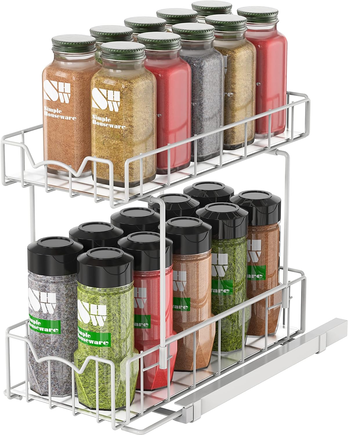 Simple Houseware 2-Tier Spice Rack Slide Out Wire Basket Drawer Organizer, White
