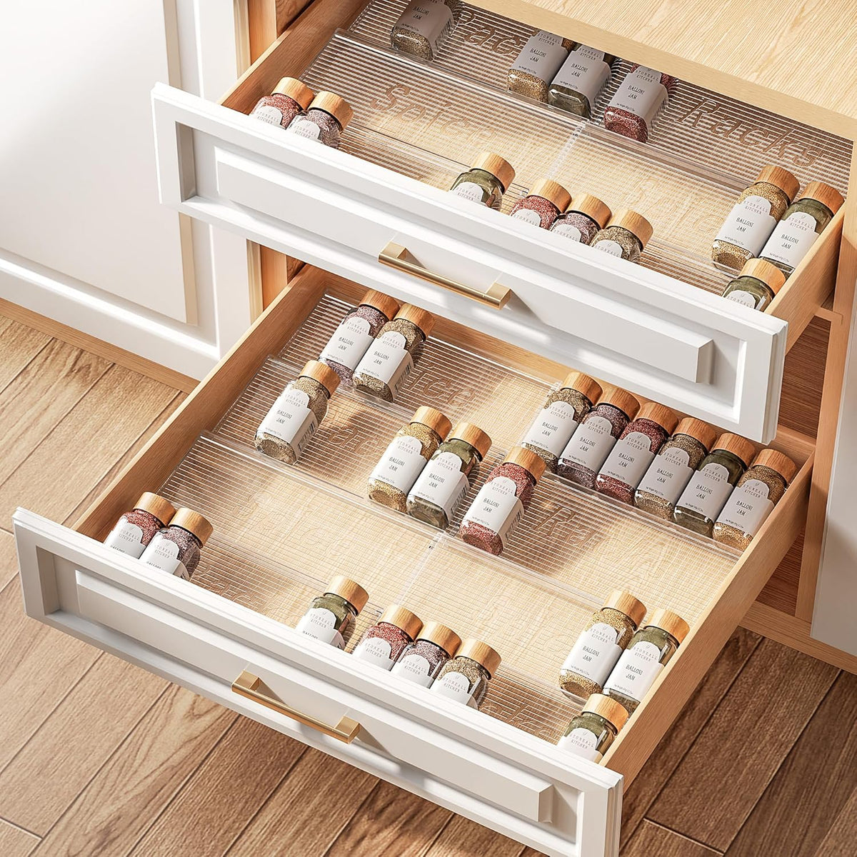 8 Packs Spice Drawer Organizer, 2-Tier Acrylic Drawer Seasoning Organizer, Expandable From 11'' to 22'' Kitchen Spice Rack Organizers and Storage for Drawer (Jars not included), Clear