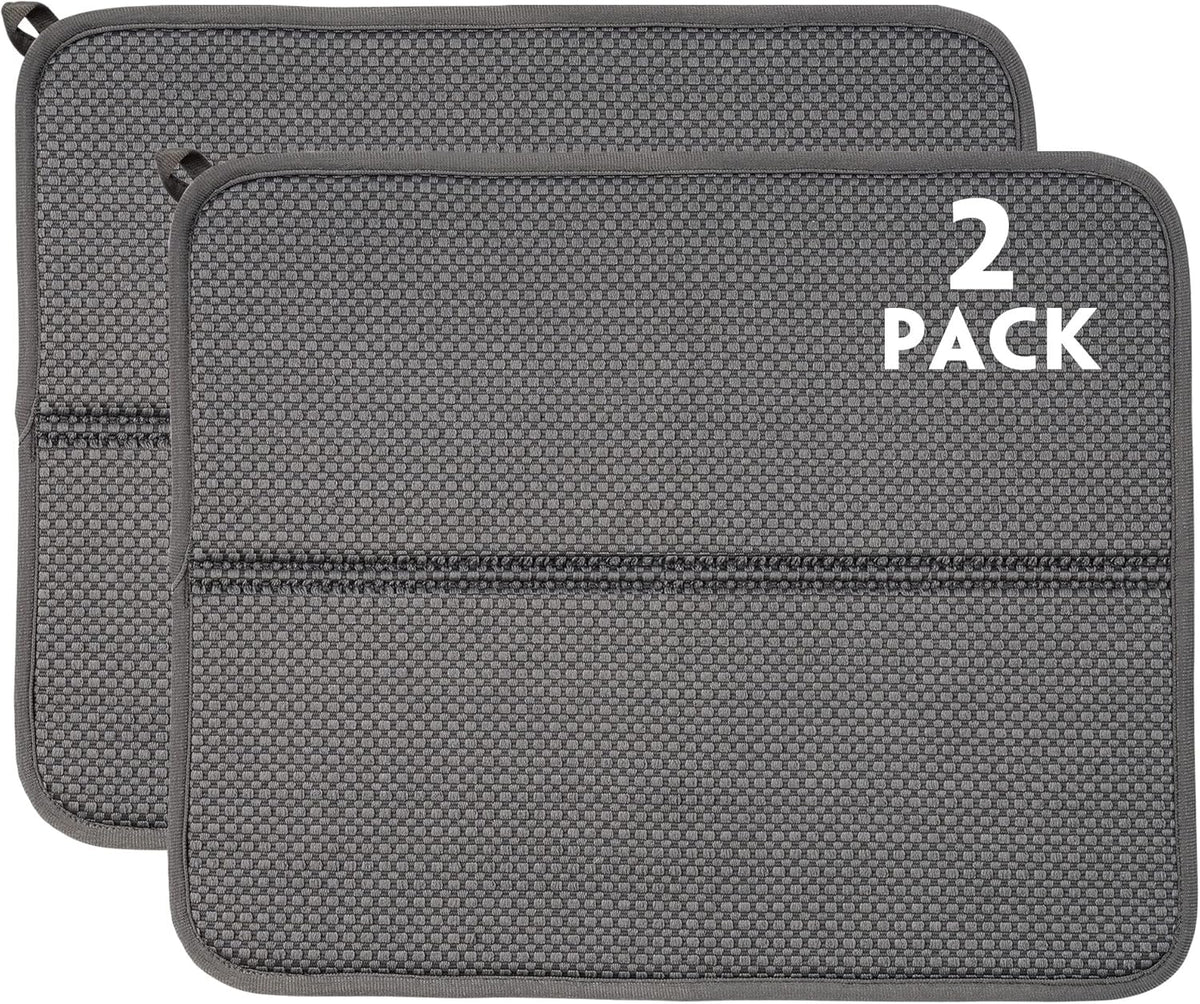 2 Pack Dish Drying Mat, Absorbent Microfiber Dish Drying Mat for Kitchen Counter, 16"x18” Large Size Dish Drying Pad, Ultra Absorbent Dishes Drainer Mat for Countertop