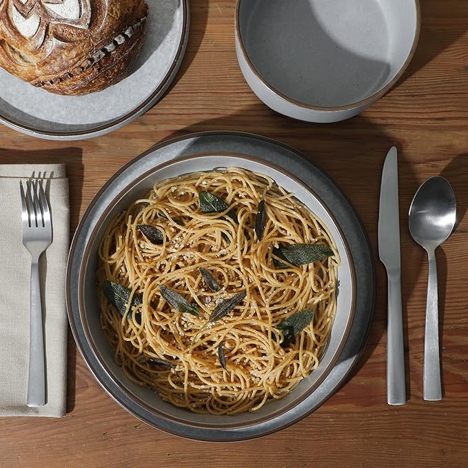 Gibson Elite Gelston Stoneware Matte Reactive Glaze 16 Piece (Service for 4) Plates and Bowl Dinnerware Set - Grey