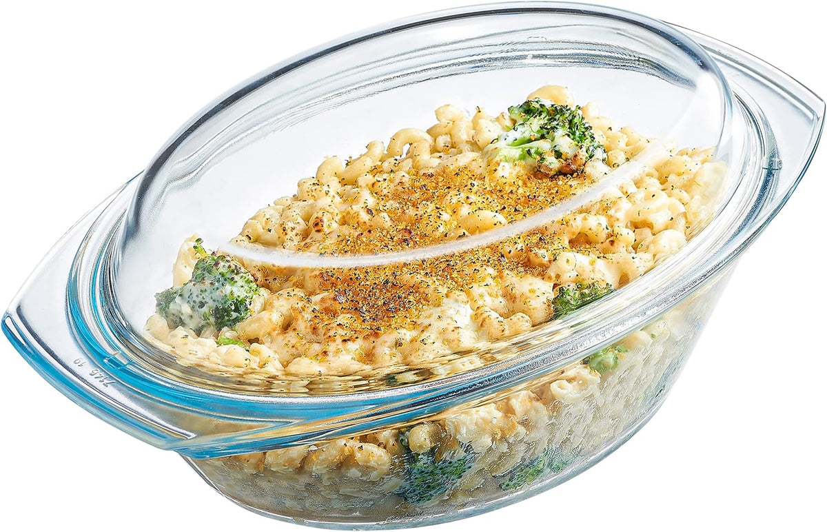 Simax Clear Glass Casserole Dish: Clear Glass Oval Casserole Dish with Lid and Handles Covered Bowl for Cooking, Baking, Serving, etc. Microwave, Dishwasher, and Oven Safe Cookware – 2.5 Quart