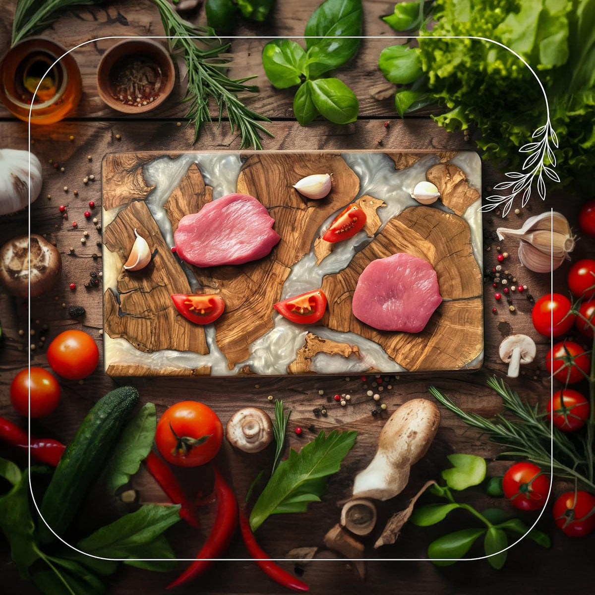 Handmade Olive Wood Resin Cutting Board, Wood and Resin Charcuterie Boards for Housewarming Gifts, Resin Cheese Board, Decorative Cutting Board for Kitchen, Luxury Olive Wood Charcuterie Board