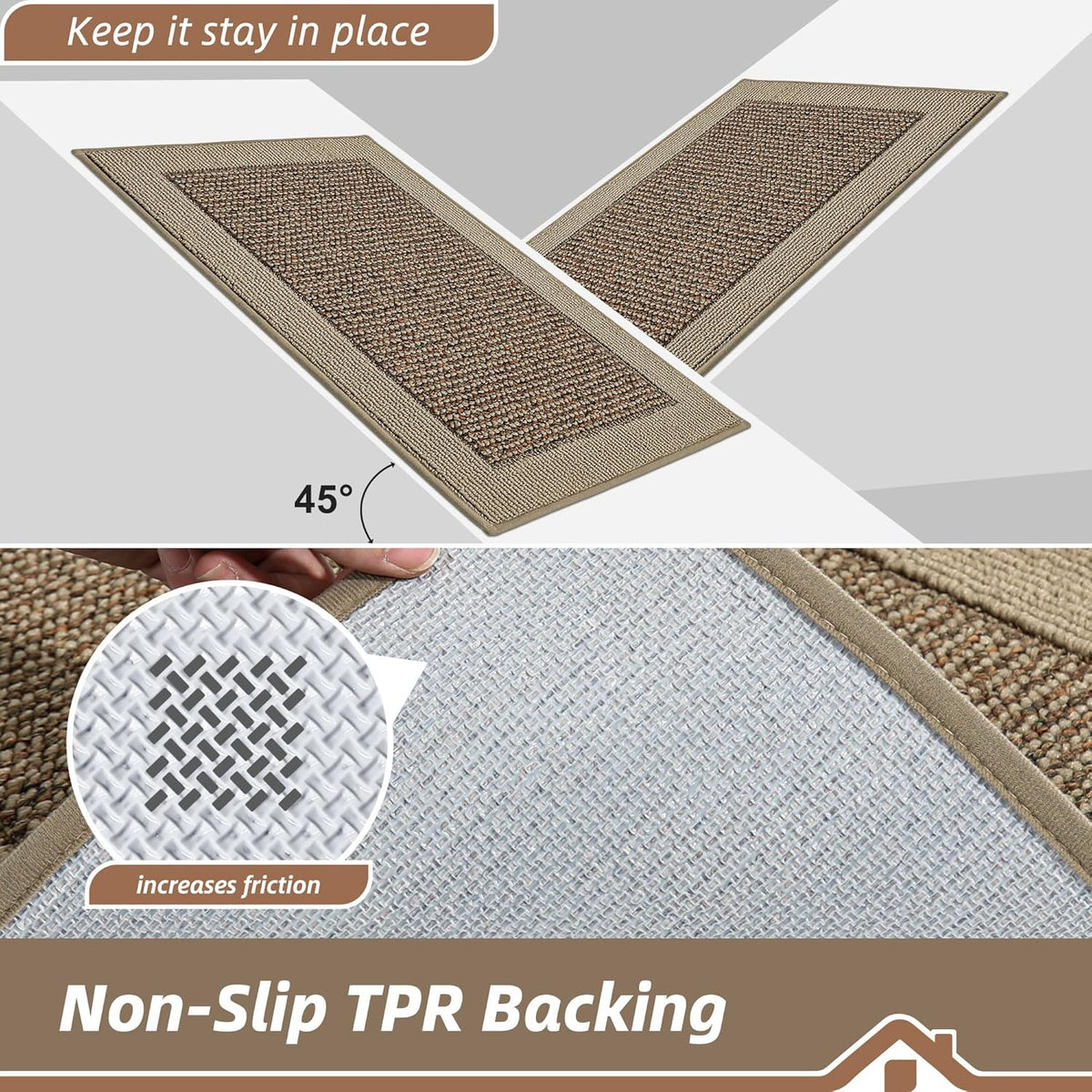 BEQHAUSE Kitchen Runner Rugs 24"x60", Kitchen Rugs Non-Slip Kitchen Mats for Floor, Absorbent and Stain Resistant Kitchen Mats, Machine Washable Rug for Kitchen, Hallway, Laundry & Sink, Taupe