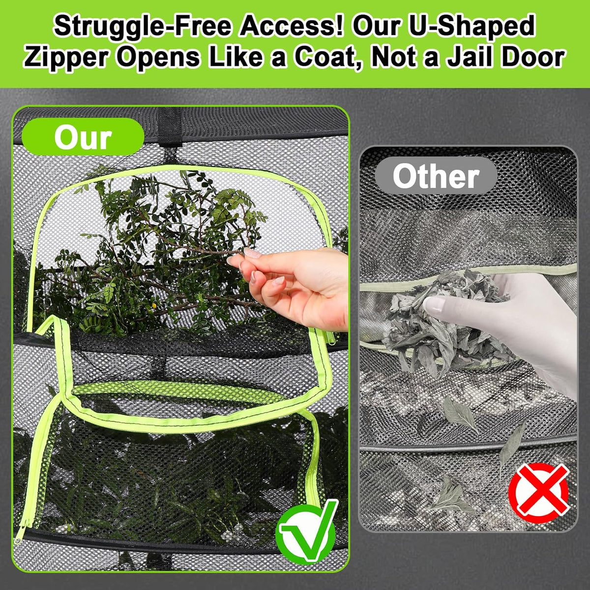 LUKETURE 4-Layer Hanging Herb Dryer Rack - with U-Zipper Mesh Net & Hook, Foldable Collapsible Drying Rack for Plants, Herbs, Flowers, Fish, Jerky, Laundry