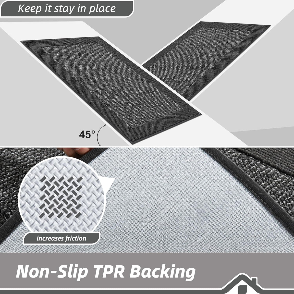 BEQHAUSE Kitchen Rugs and Mats Set of 2 Non-Slip Kitchen Mats for Floor, Absorbent and Stain Resistant Kitchen Runner, Machine Washable Rugs for Kitchen, Laundry & Sink, 24"x36"+24"x60", Charcoal