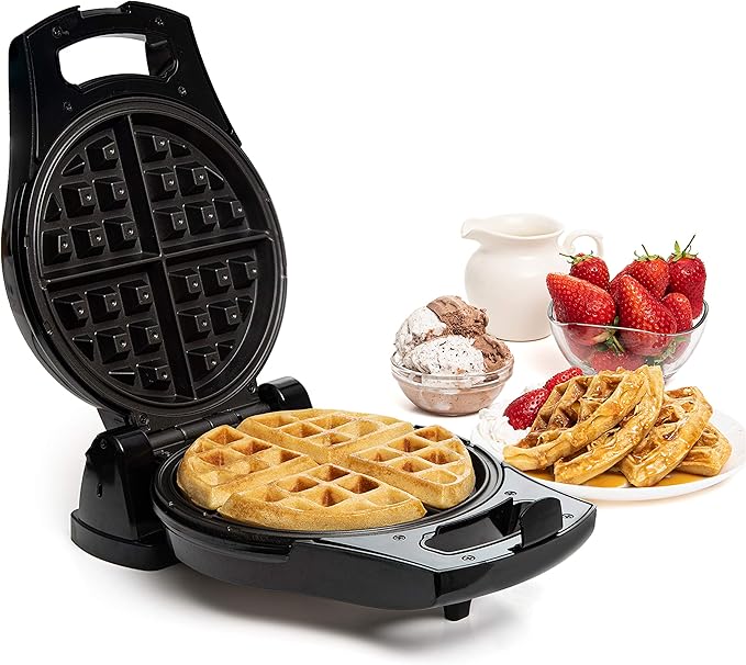 Moss & Stone Belgian Waffle Maker, Electric Flip Waffle Machine with Adjustable Temperature Control, Non-Stick Grids for Smooth Release, Compact 8-Inch Round Waffle Maker, Black