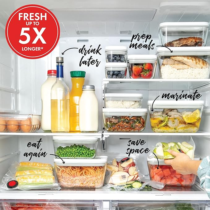 ZWILLING Fresh & Save Vacuum Sealer Machine Starter Set with Airtight Food Storage Container Glass, Sous Vide Bags, Meal Prep