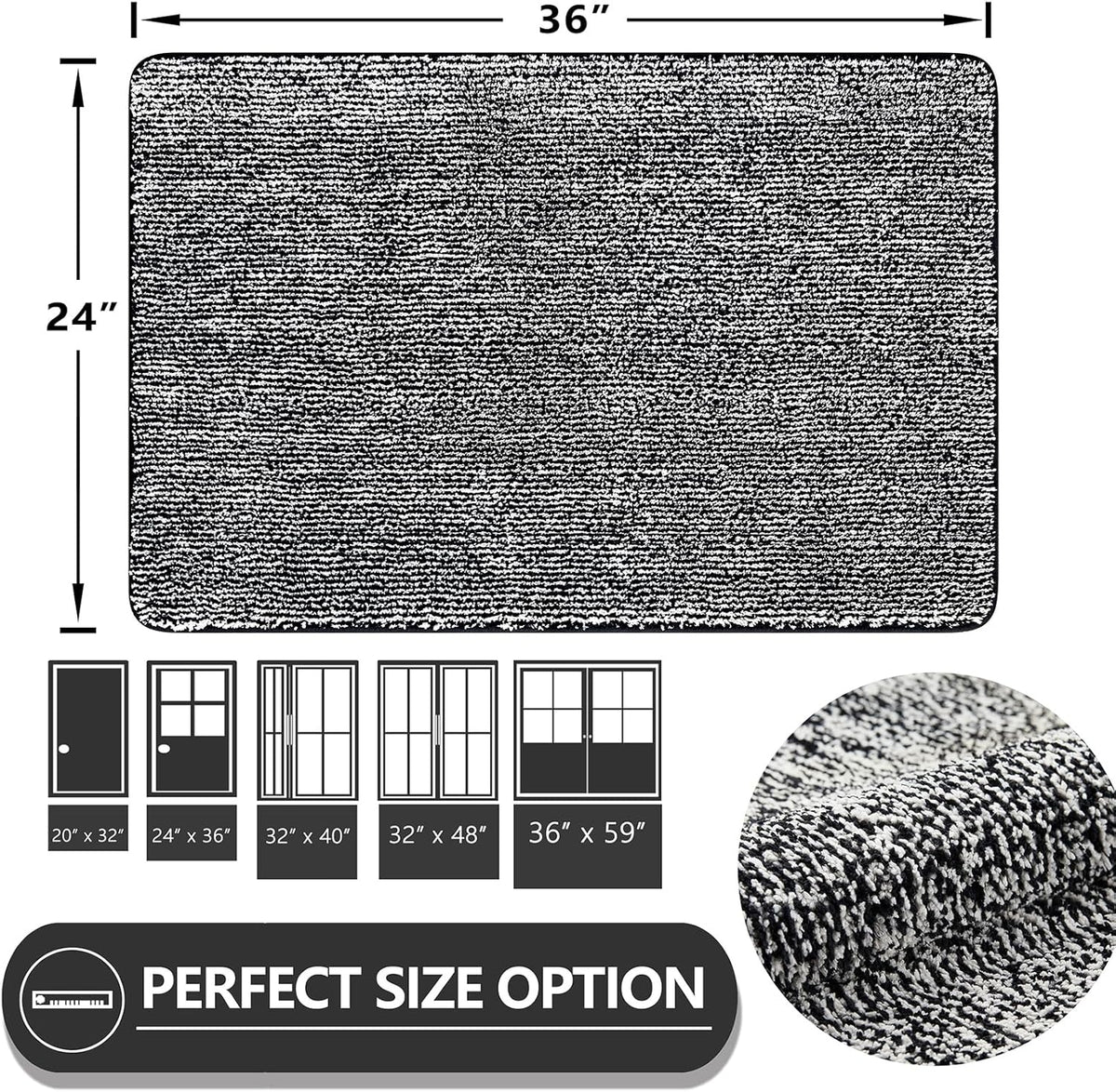 REFETONE Indoor Doormat, Front Door Mat 24"x36" Absorbent Rubber Backing Non Slip Back Door Mats, Washable Low-Profile Inside Floor Mat Door Rugs for Entryway, Resist Dirt Mud Mat for Dogs, Black